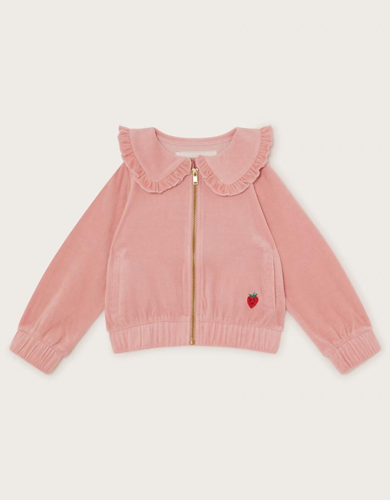 Pink Kids\' Monsoon Velour Bomber Jacket | UAP-8716