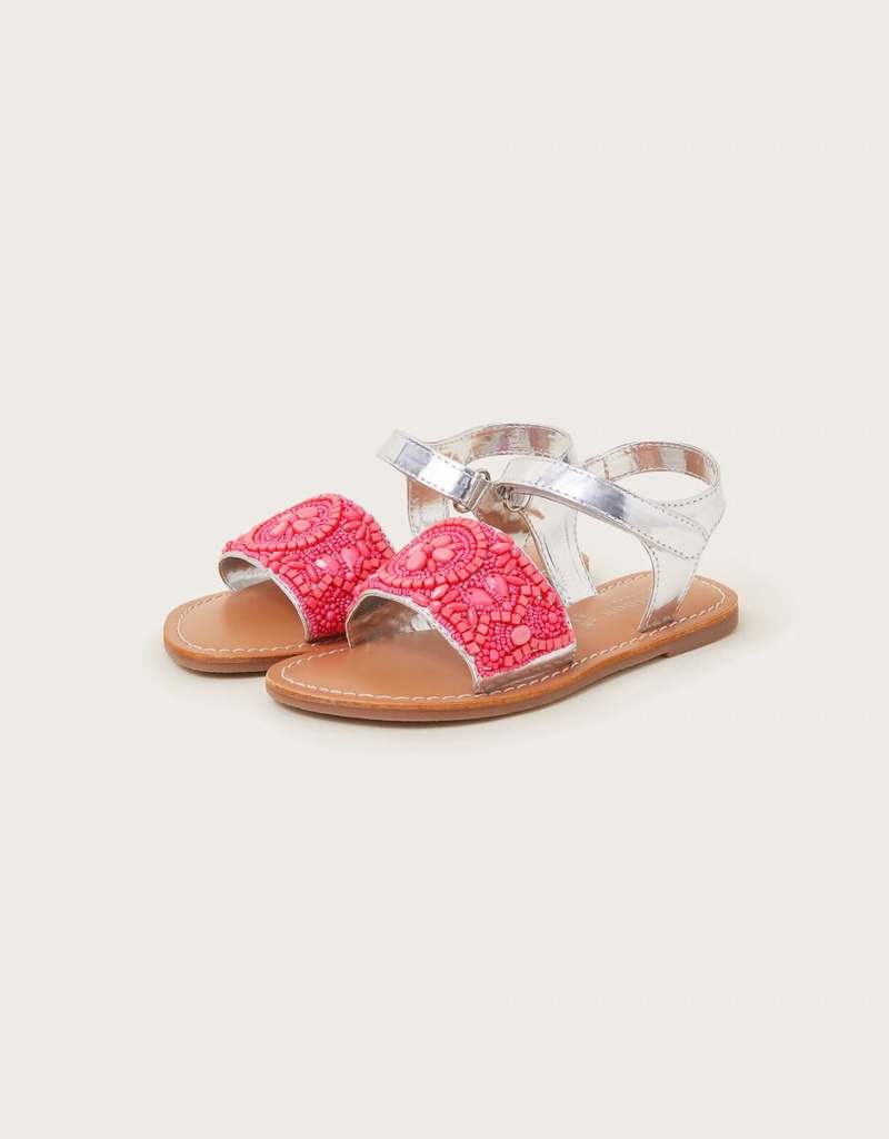 Pink Kids\' Monsoon Vibrant Embellished Metallic Sandals | TTI-6728