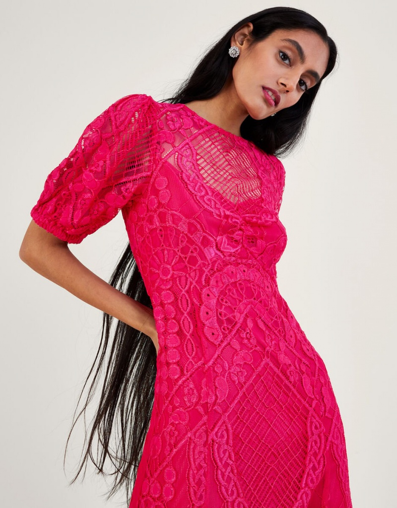 Pink Women's Monsoon Embeth Lace Hanky Hem Dress | EEI-1133