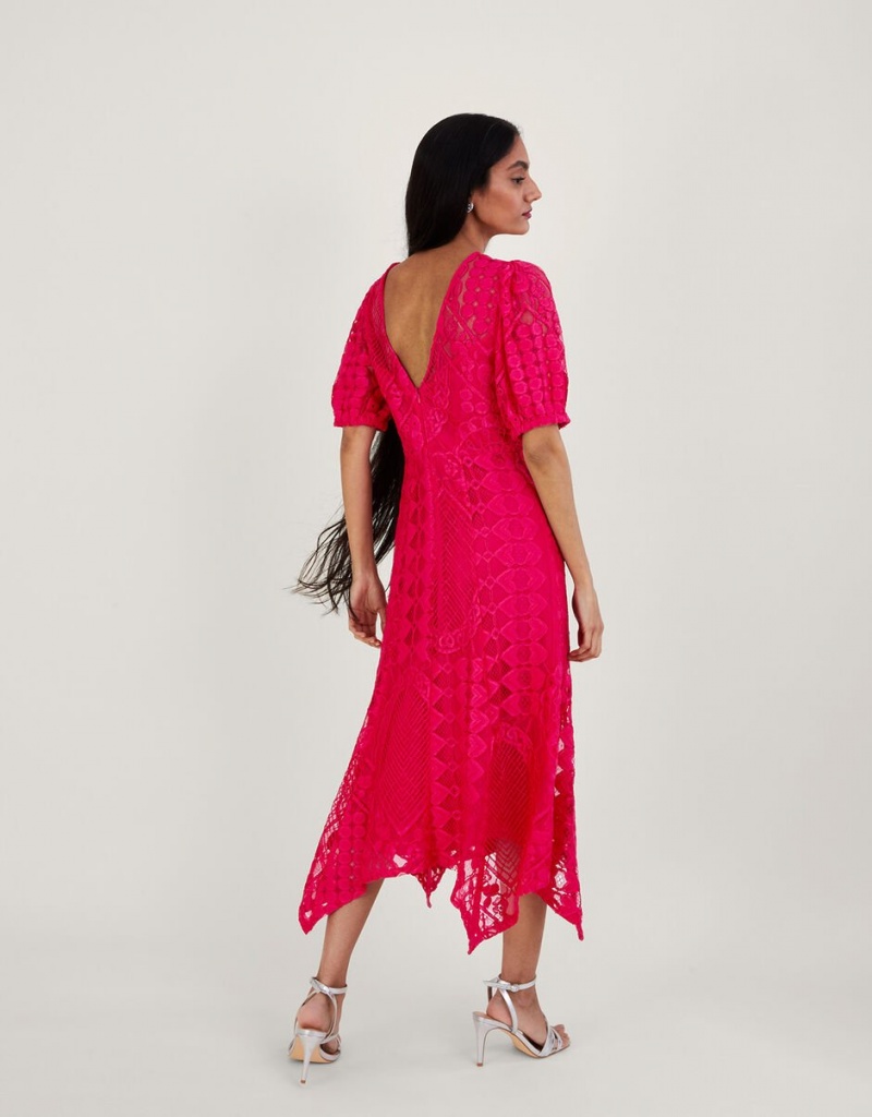 Pink Women's Monsoon Embeth Lace Hanky Hem Dress | EEI-1133