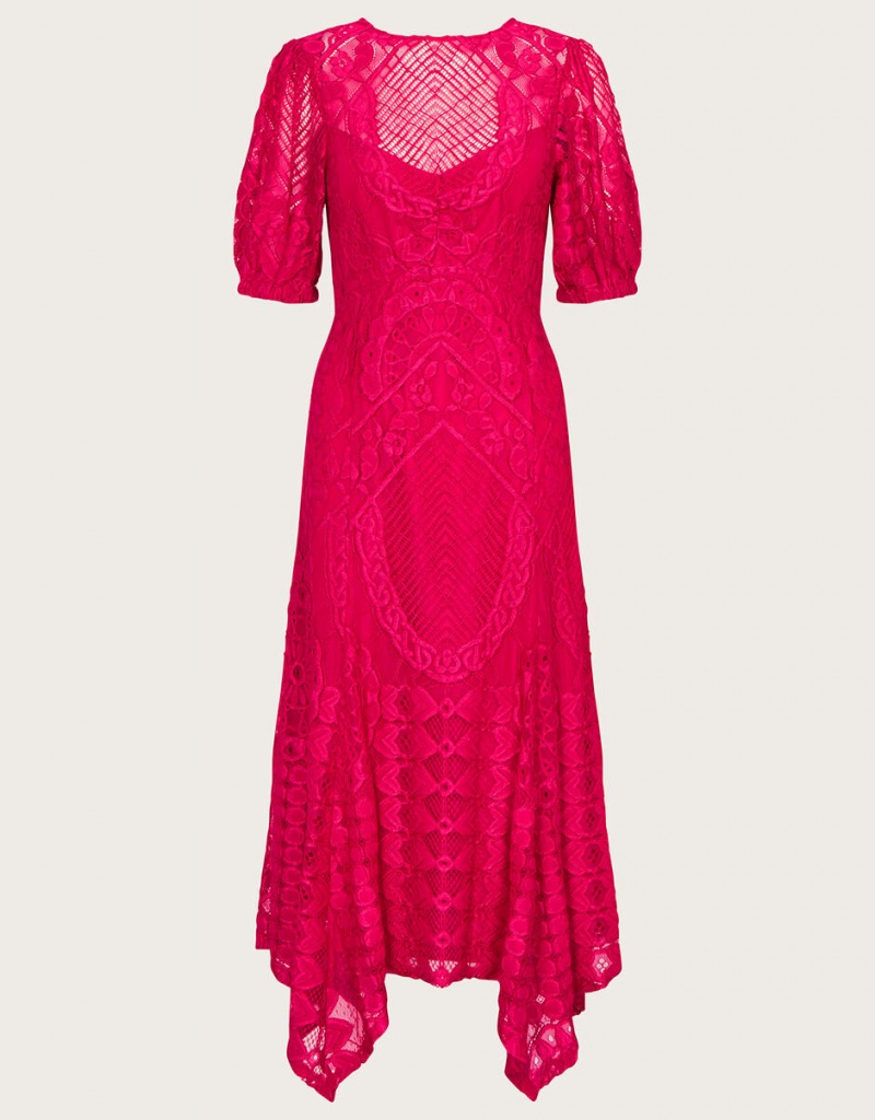 Pink Women's Monsoon Embeth Lace Hanky Hem Dress | EEI-1133