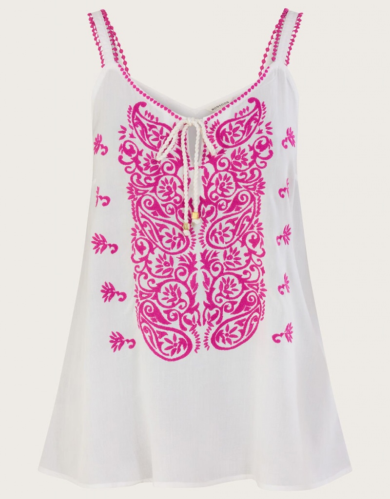 Pink Women's Monsoon Embroidered Cami Tops | SOM-8272