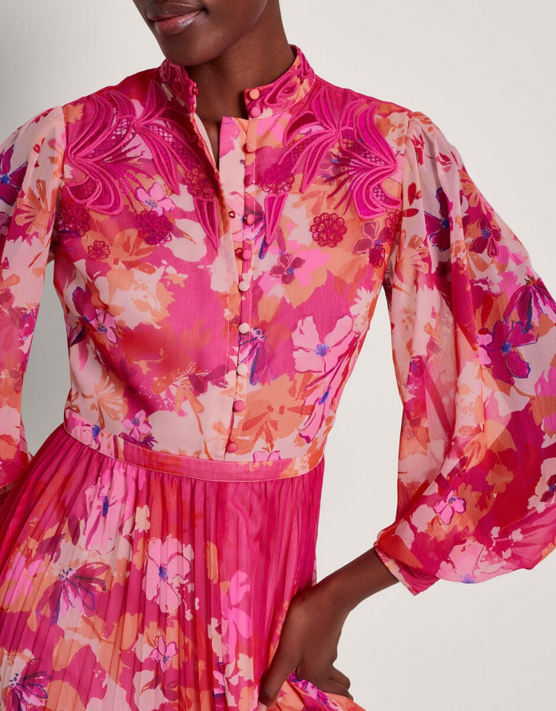 Pink Women's Monsoon Floryn Floral Shirt Dress | HHX-9829