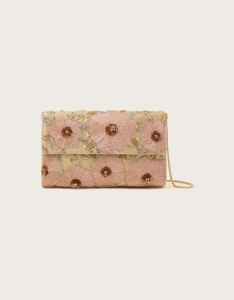 Pink Women's Monsoon Flower Beaded Clutch Bags | JZX-8783