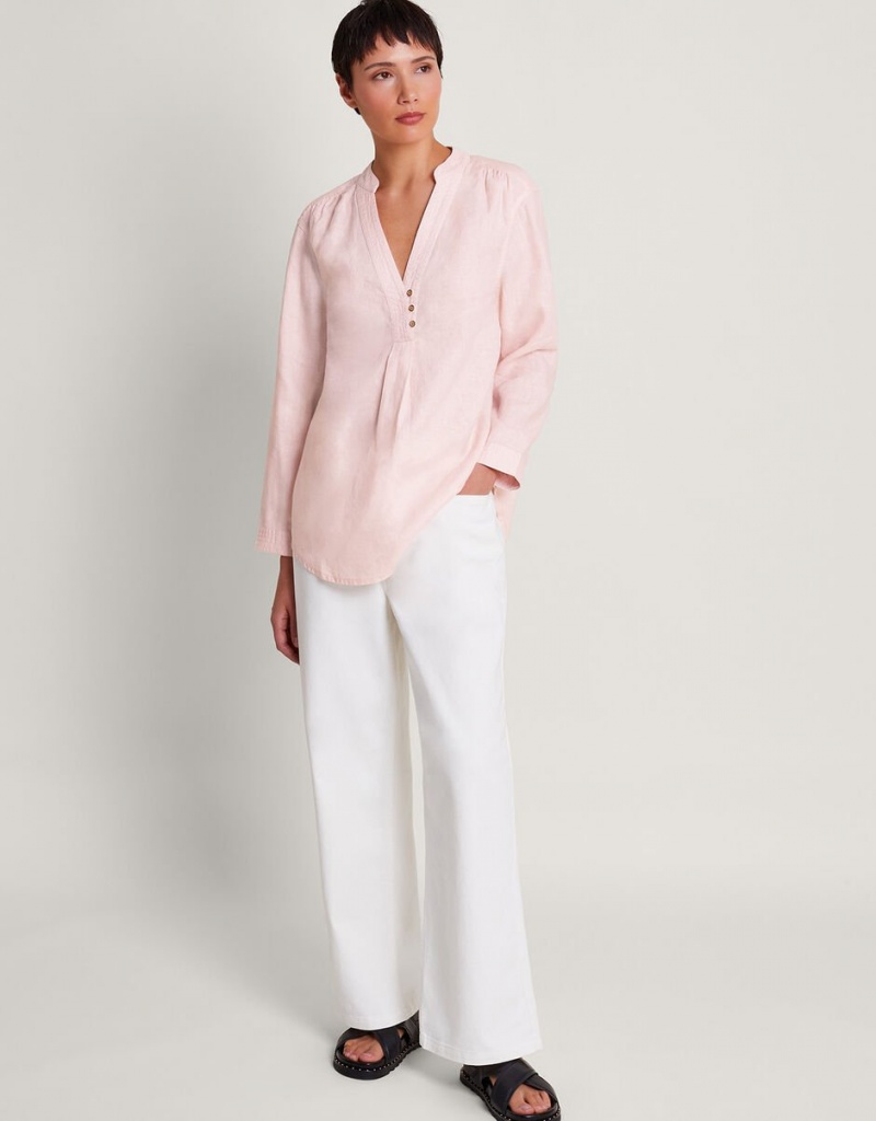 Pink Women's Monsoon India Linen Shirts | VTO-2152