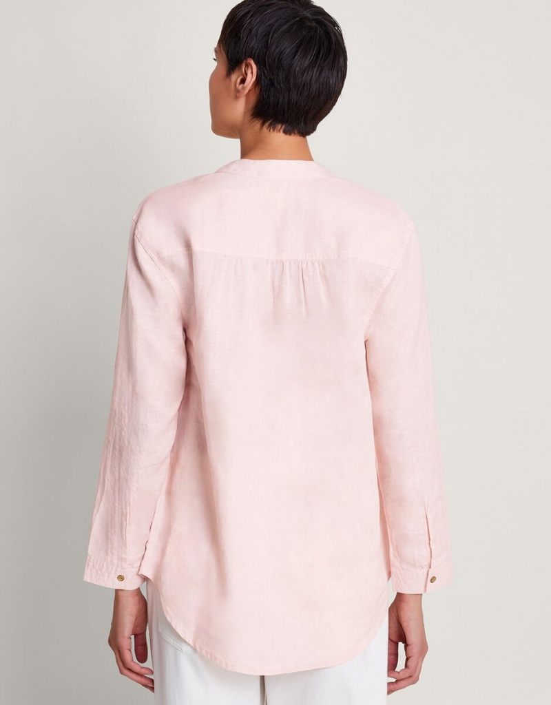 Pink Women's Monsoon India Linen Shirts | VTO-2152