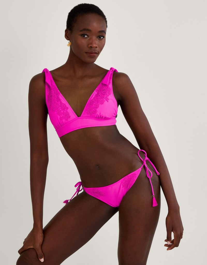 Pink Women's Monsoon Lace Trim Bikini with Recycled Polyester Tops | NFZ-2976