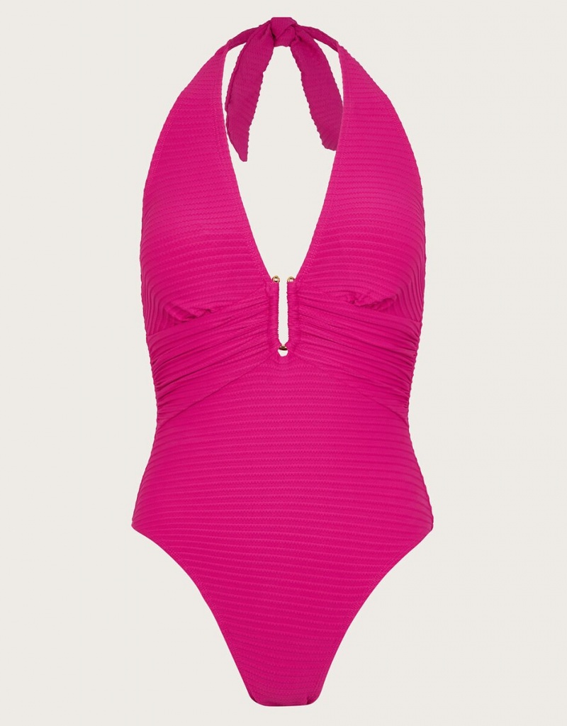 Pink Women's Monsoon Maria Ribbed Swimsuit Swimwear | RSN-4528