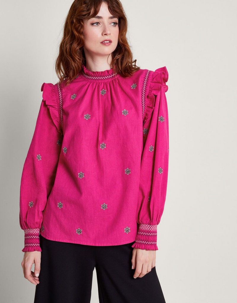 Pink Women's Monsoon Mila Motif Tops | FHP-5051