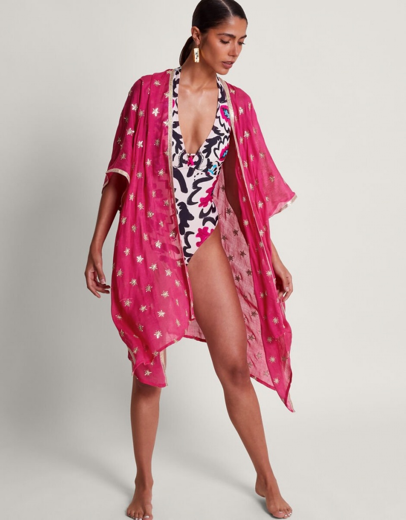 Pink Women's Monsoon Star Embellished Cover-Up Swimwear | PBL-7679