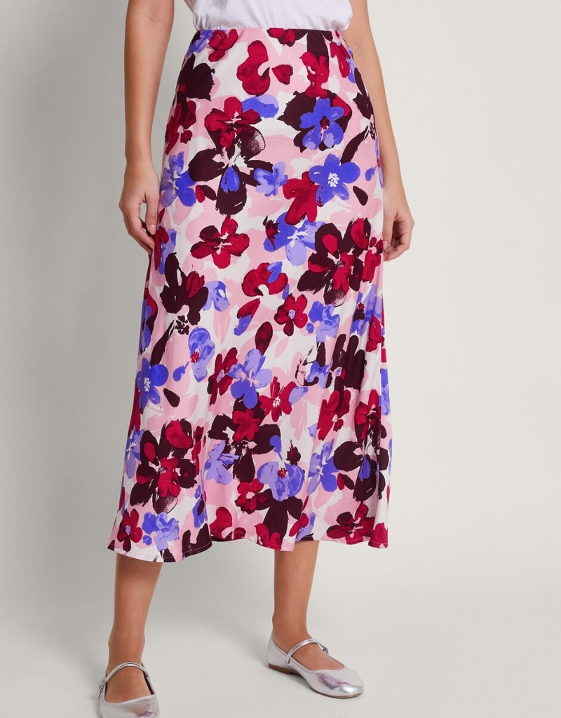 Pink Women's Monsoon Vittoria Floral Print Skirts | EQU-6171