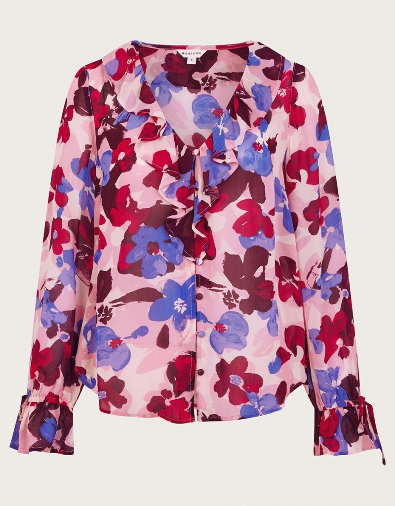 Pink Women's Monsoon Vittoria Floral Print Blouse | JAJ-0983