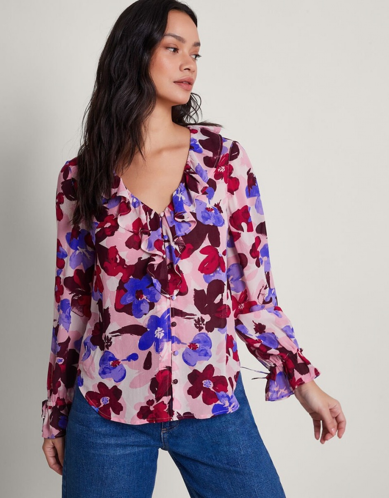 Pink Women\'s Monsoon Vittoria Floral Print Blouse | JAJ-0983