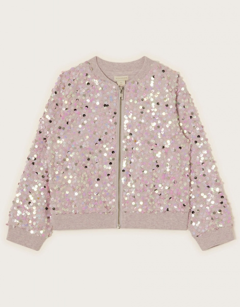 Purple Kids\' Monsoon All Over Sequin Bomber Jacket | VHX-2755