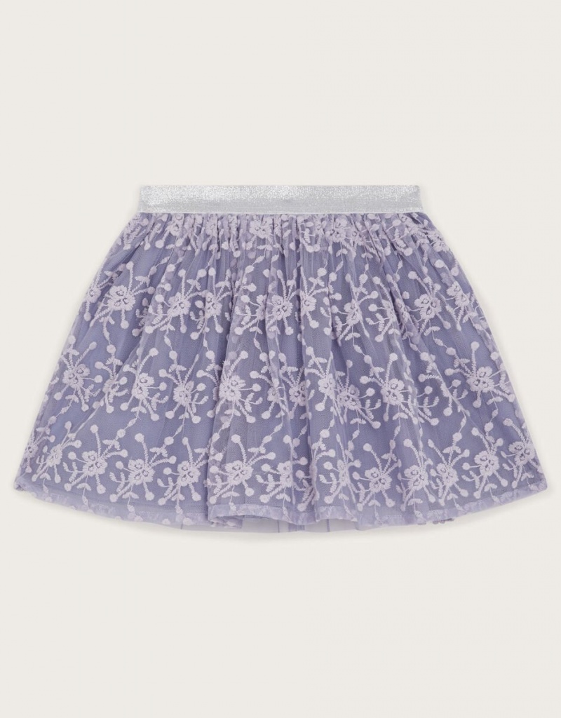 Purple Kids' Monsoon Floral Lace Embroidered Skirts | TVF-0343