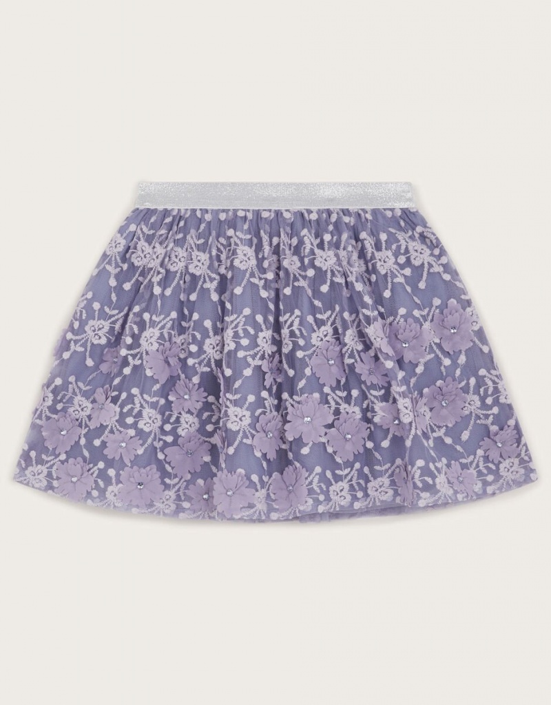 Purple Kids\' Monsoon Floral Lace Embroidered Skirts | TVF-0343