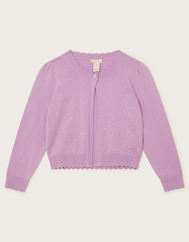 Purple Kids\' Monsoon Gem Embellished Cardigan | AKP-0926