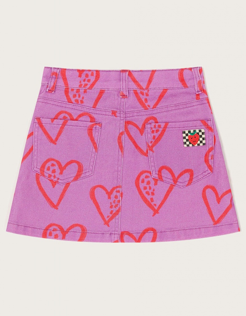 Purple Kids' Monsoon Heart Print Denim Skirts | XSJ-2507