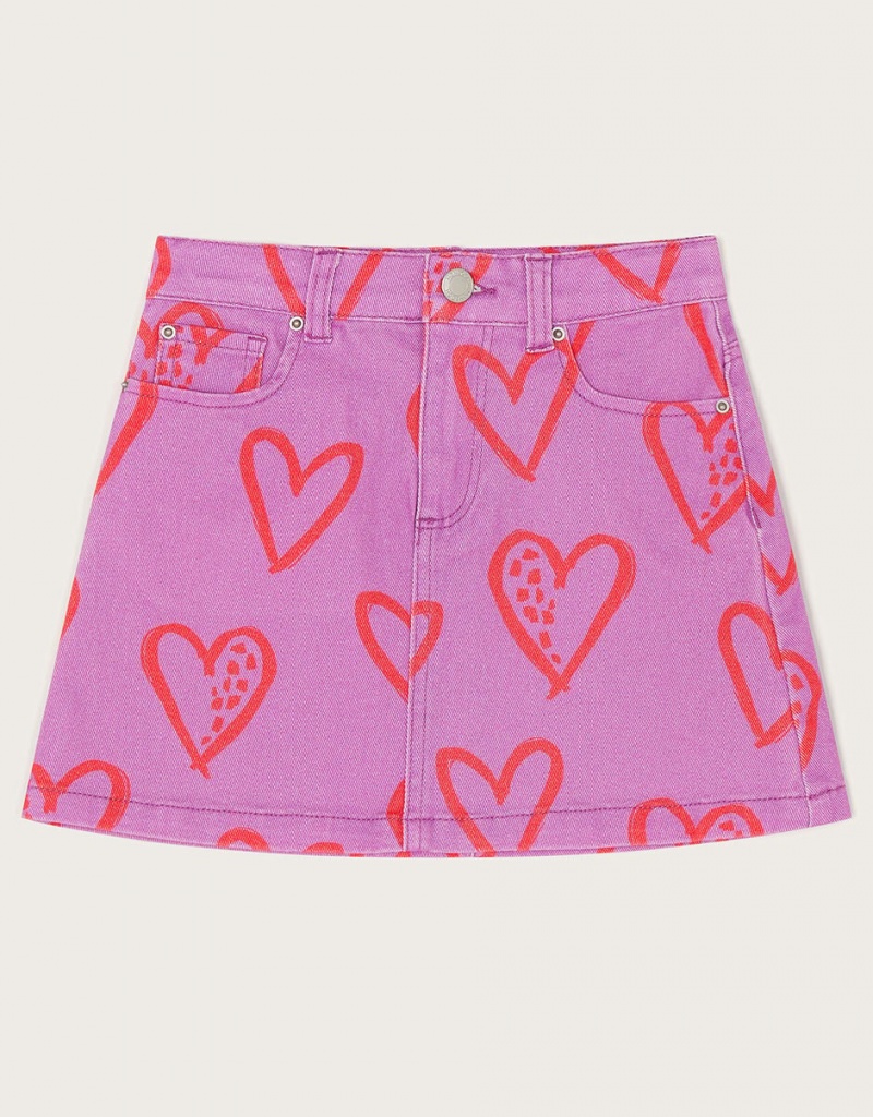 Purple Kids\' Monsoon Heart Print Denim Skirts | XSJ-2507