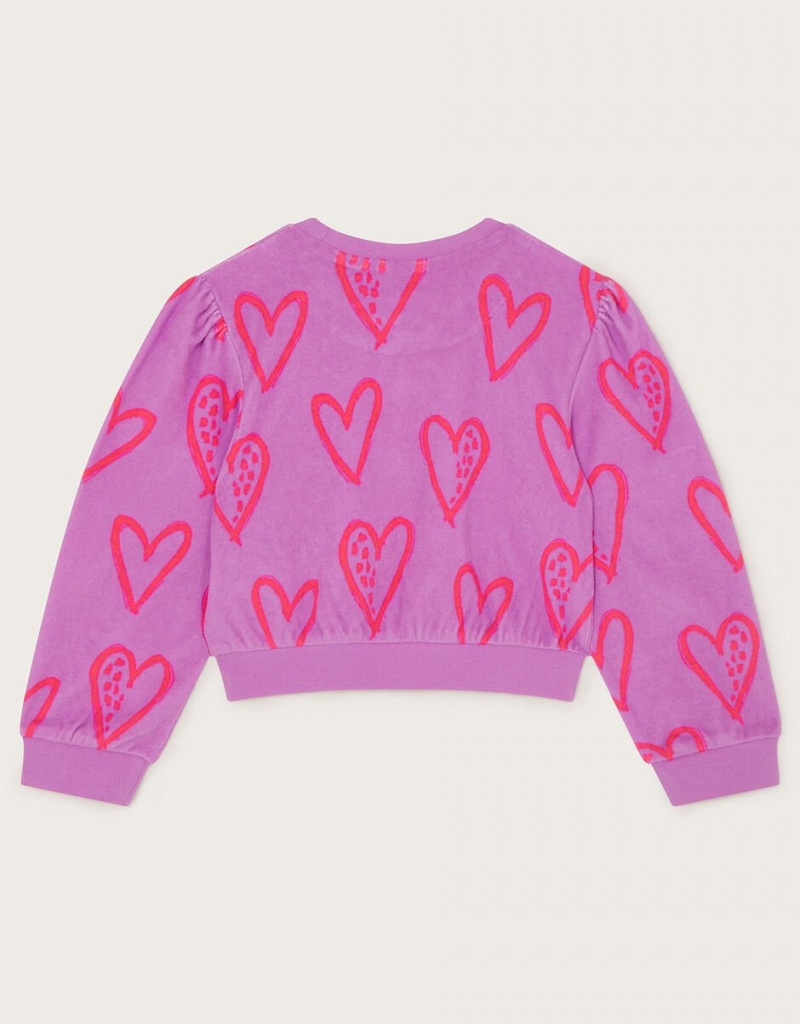 Purple Kids' Monsoon Heart Print Towelling Tops | NNR-8120