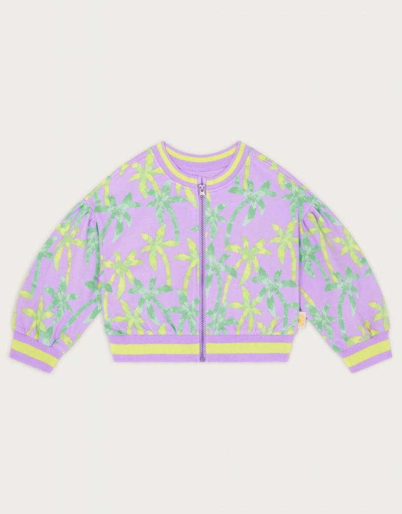 Purple Kids\' Monsoon Palm Print Bomber Jacket | PVJ-9538