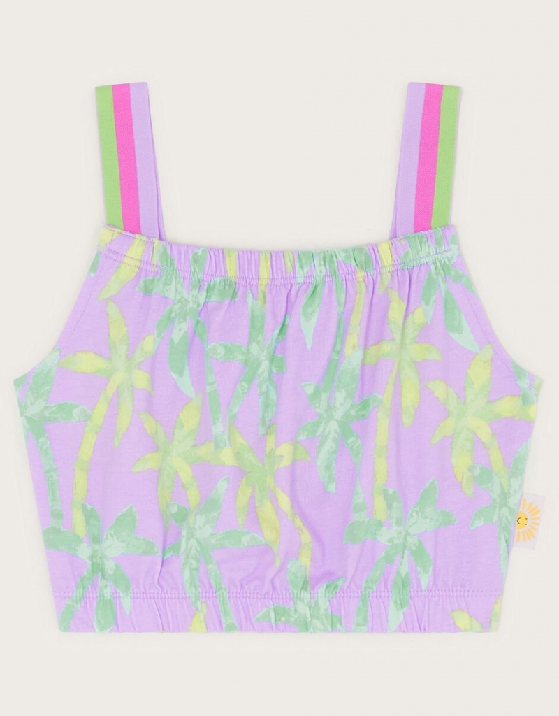 Purple Kids' Monsoon Palm Print Crop Tops | HIH-8245