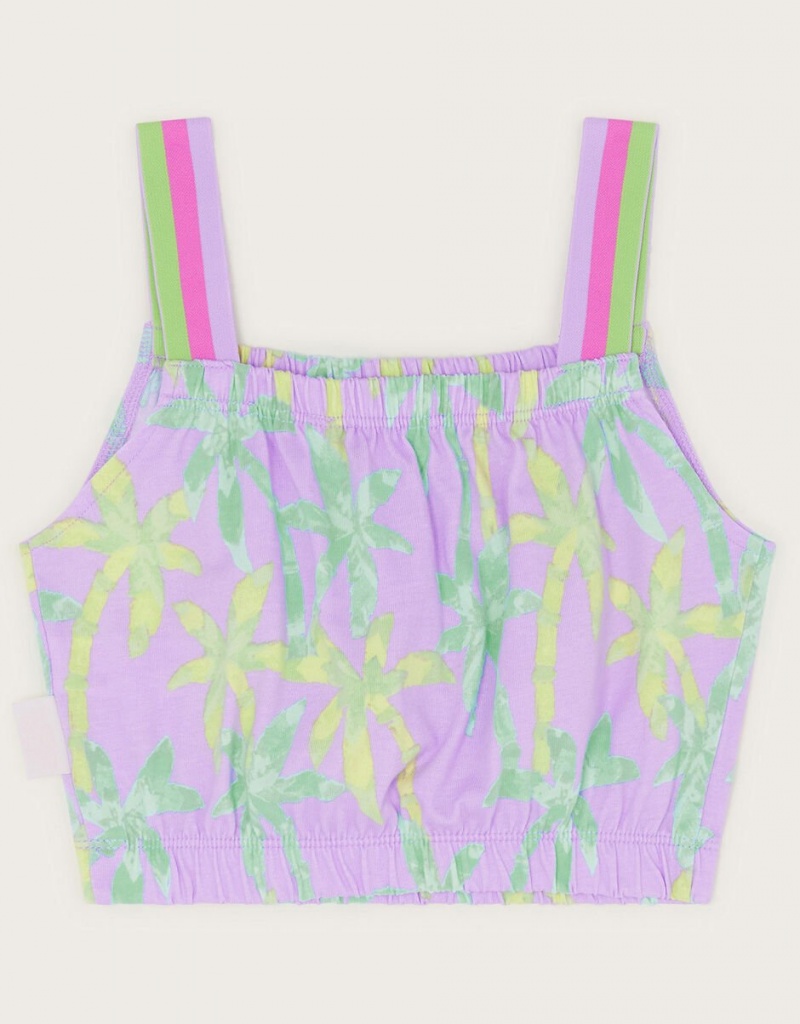 Purple Kids' Monsoon Palm Print Crop Tops | HIH-8245