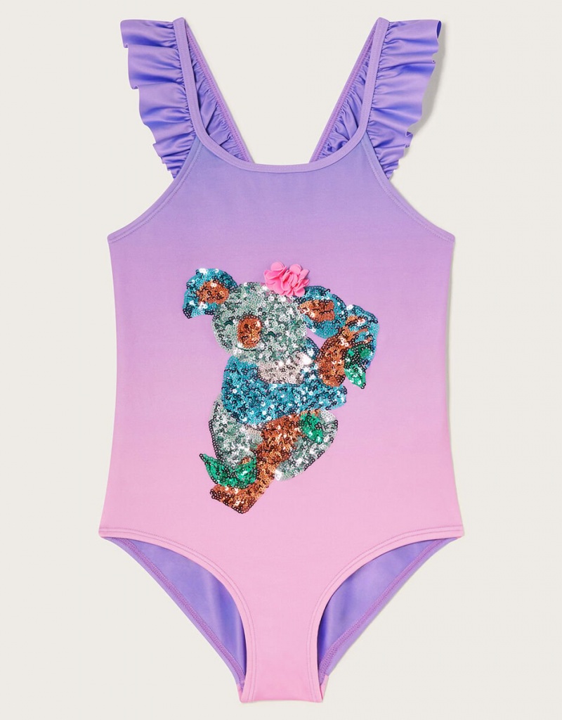 Purple Kids\' Monsoon Sequin Koala Swimsuit Swimwear | NET-6095