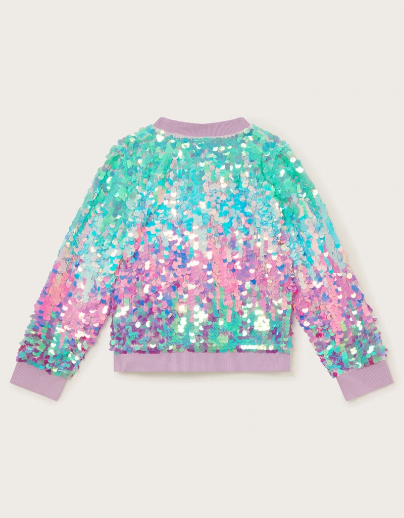 Purple Kids' Monsoon Sequin Ombre Bomber Jacket | UPM-3204