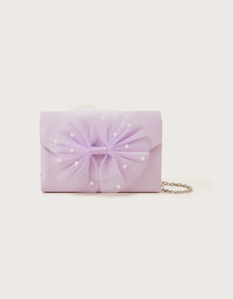 Purple Kids\' Monsoon Tulle Bow Bags | RQE-2450