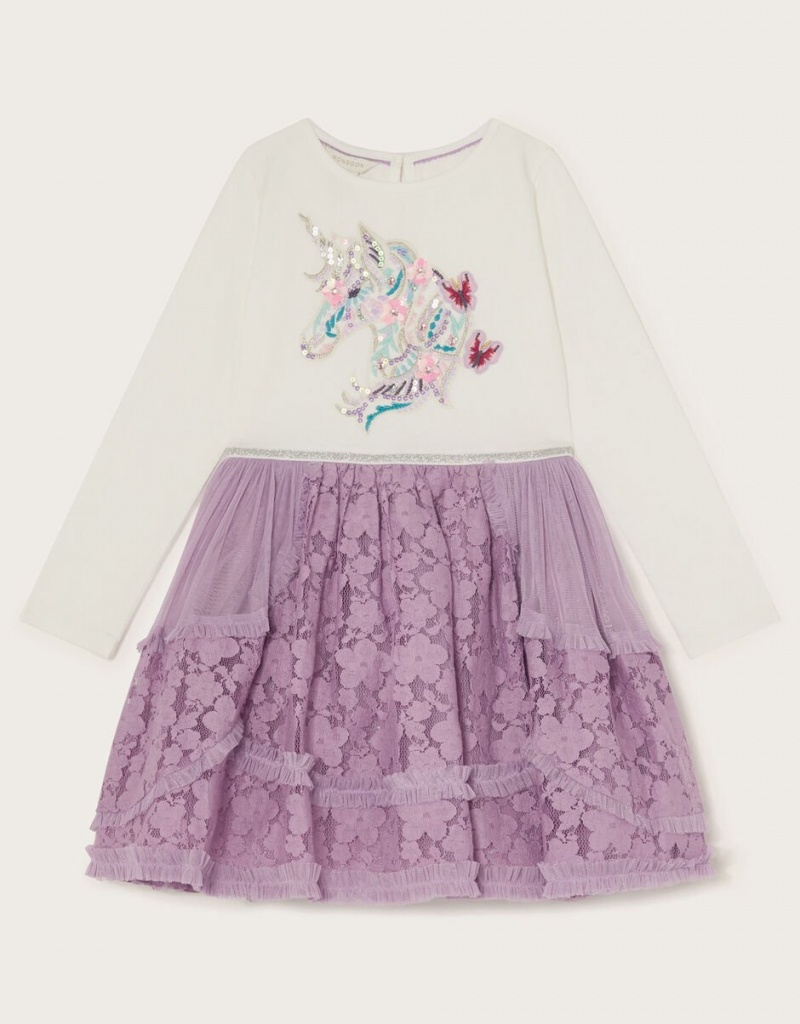 Purple Kids\' Monsoon Unicorn Lace Disco Dress | RLP-8755