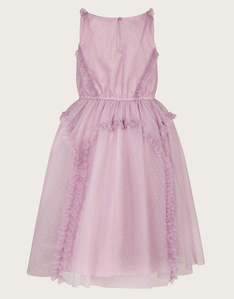 Purple Kids' Monsoon Veronica Ruffle Tulle Dress | YBD-6501