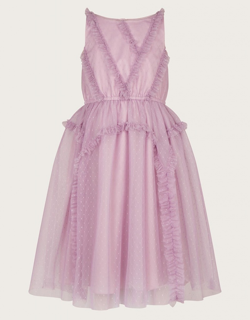 Purple Kids\' Monsoon Veronica Ruffle Tulle Dress | YBD-6501