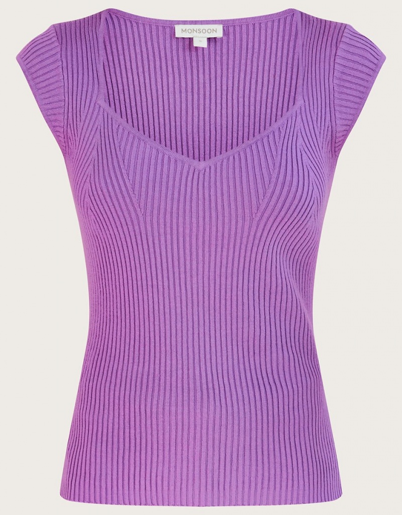 Purple Women's Monsoon Rib Cap Sleeve with LENZING™ ECOVERO™ Tops | UZO-4350