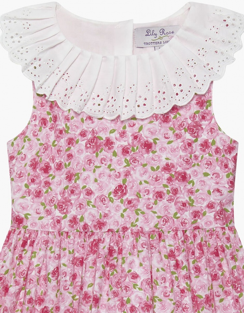 Red Kids' Monsoon Trotters Pleated Collar Floral Dress | FAN-5833