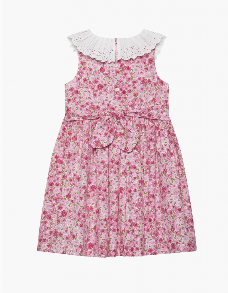 Red Kids' Monsoon Trotters Pleated Collar Floral Dress | FAN-5833