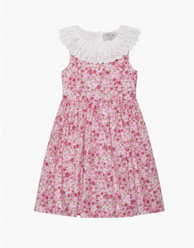 Red Kids' Monsoon Trotters Pleated Collar Floral Dress | FAN-5833