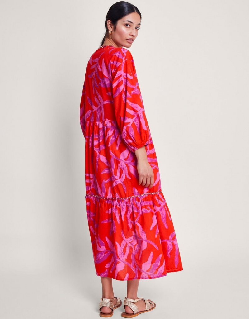 Red Women's Monsoon Arissa Palm Print Kaftans | OWB-1497