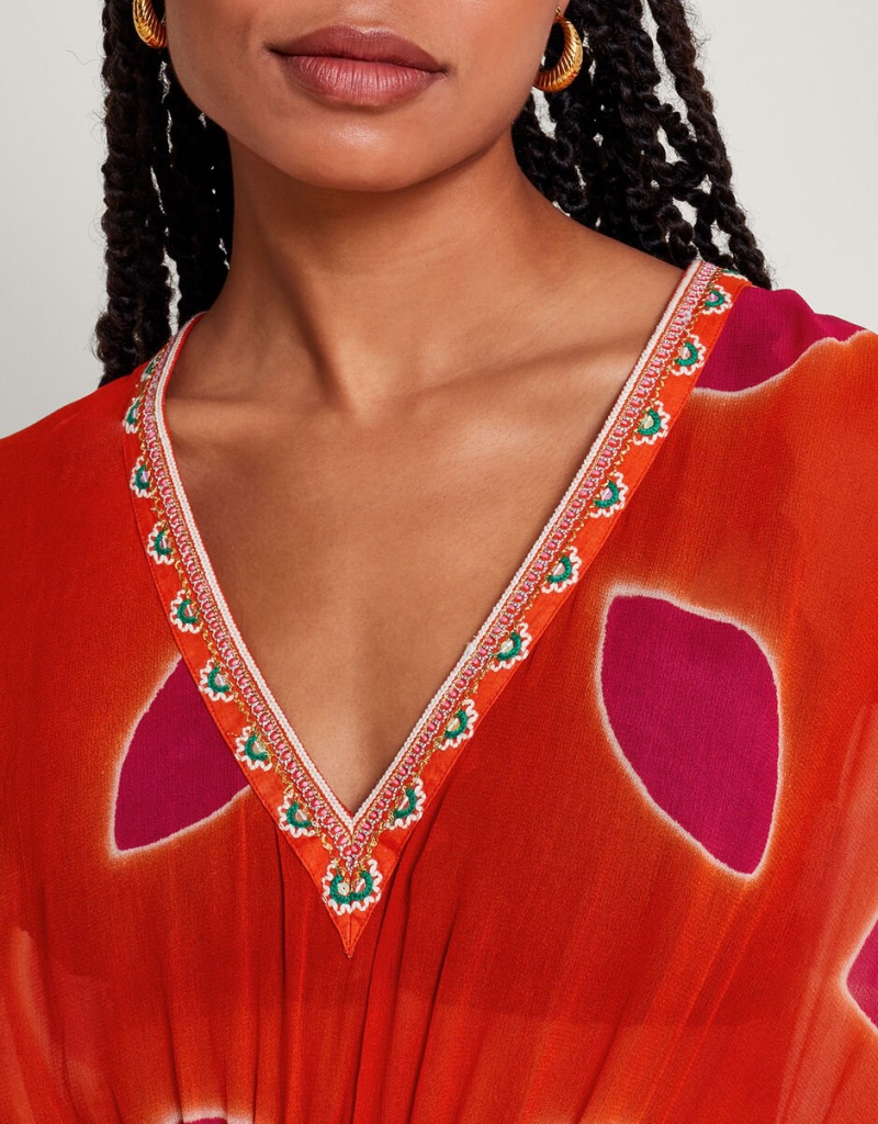 Red Women's Monsoon Calypso Petal Kaftans | QFP-0263