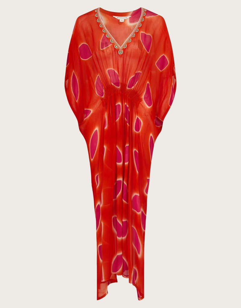 Red Women's Monsoon Calypso Petal Kaftans | QFP-0263