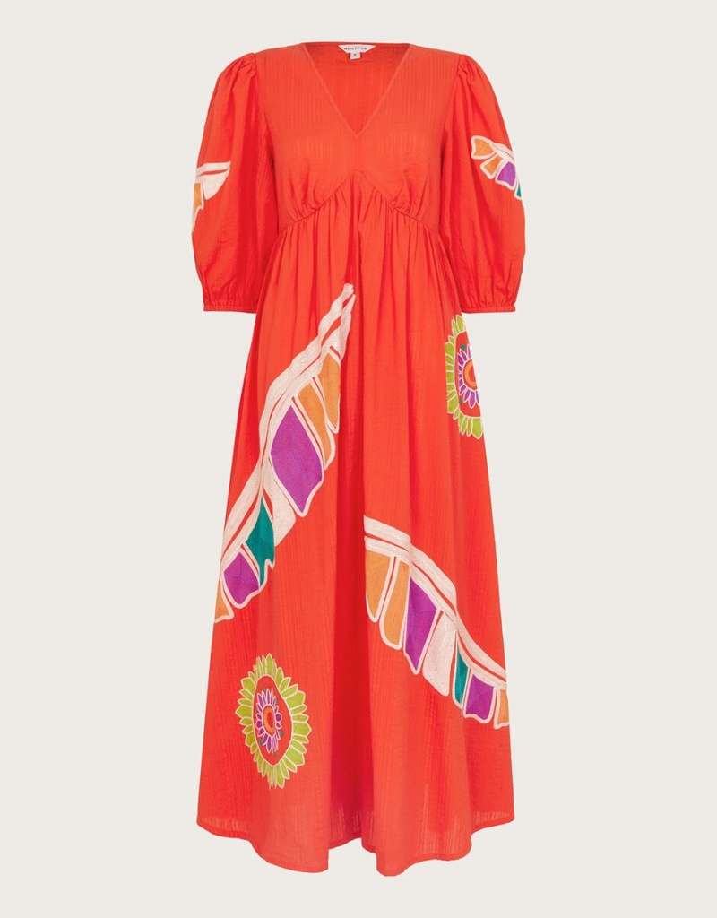 Red Women's Monsoon Ceres Embroidered Dress | SBG-3287