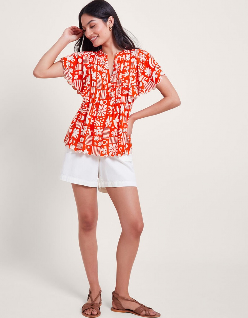 Red Women's Monsoon Dario Print Pleat Tops | UWM-4782