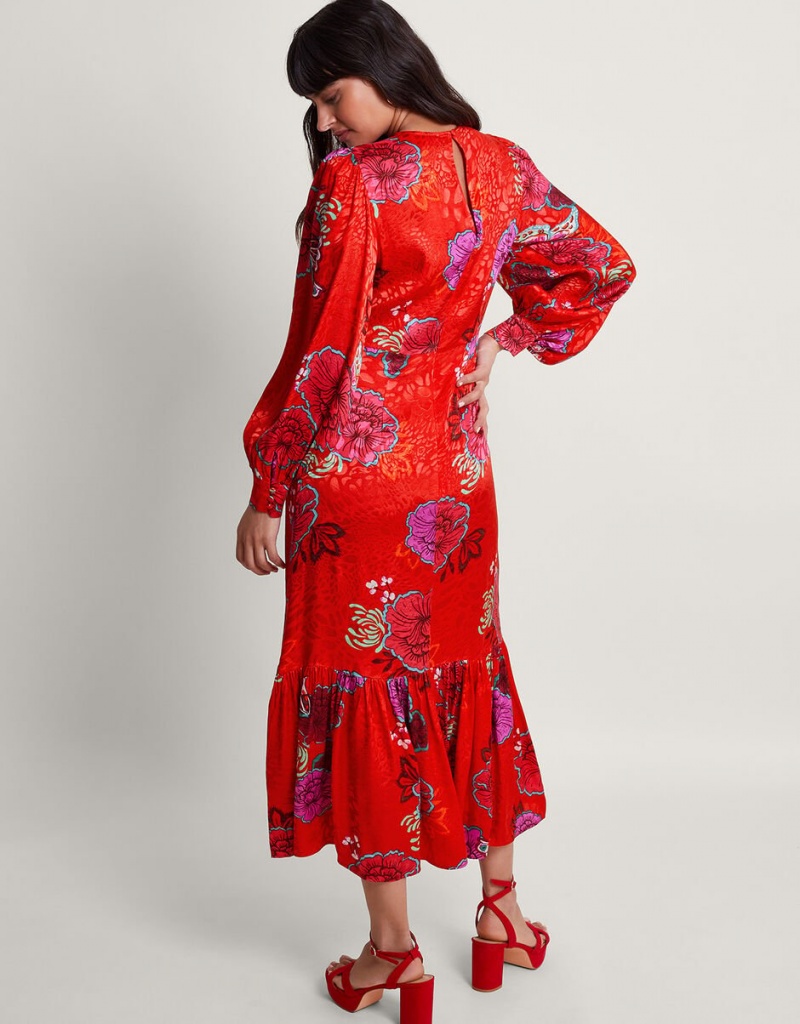 Red Women's Monsoon Esme Floral Tea Dress | PWR-3800