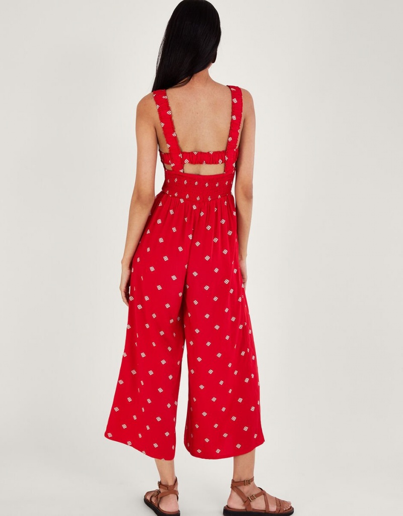 Red Women's Monsoon Geometric Print Cut-Out in LENZING™ ECOVERO™ Jumpsuit | IMU-5885