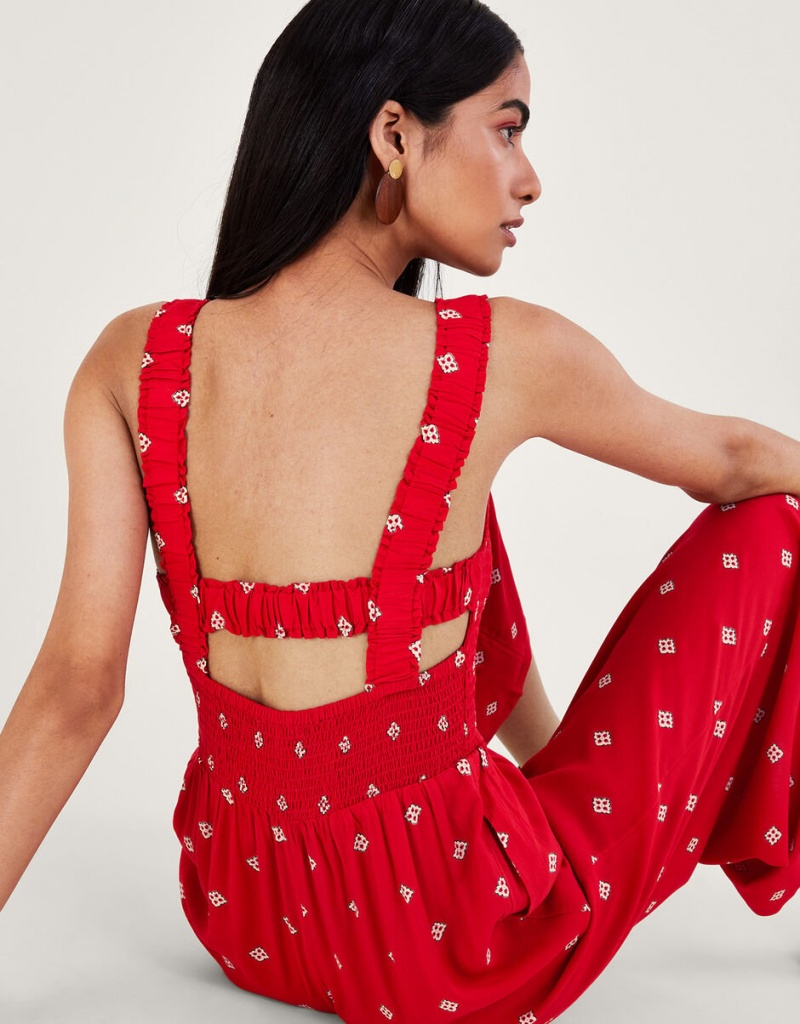 Red Women's Monsoon Geometric Print Cut-Out in LENZING™ ECOVERO™ Jumpsuit | IMU-5885