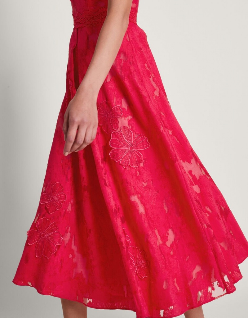 Red Women's Monsoon Josie Jacquard Tea Dress | VLW-5406