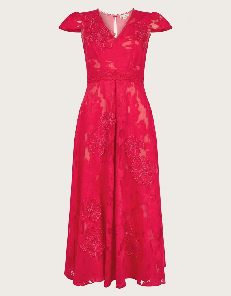 Red Women's Monsoon Josie Jacquard Tea Dress | VLW-5406