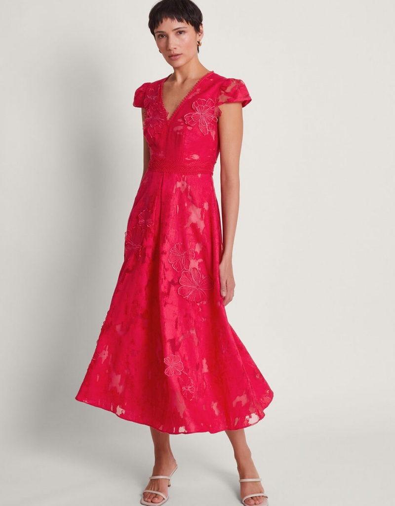 Red Women\'s Monsoon Josie Jacquard Tea Dress | VLW-5406