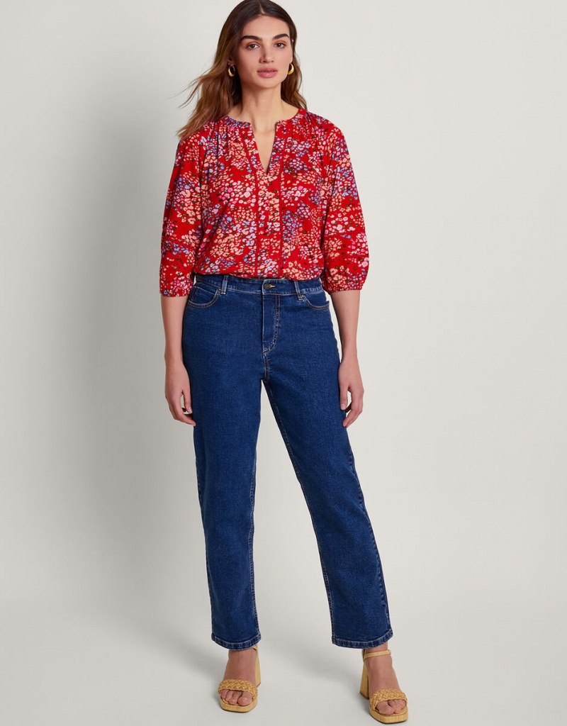 Red Women's Monsoon Micola Print Tops | YBS-5490