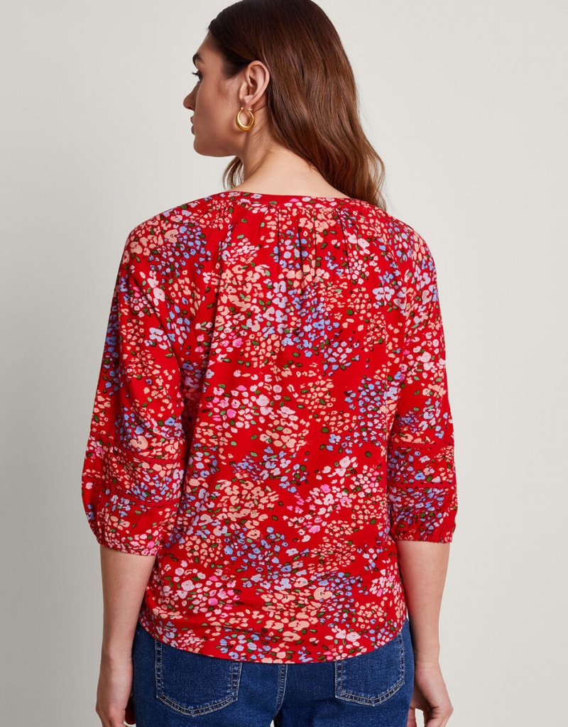 Red Women's Monsoon Micola Print Tops | YBS-5490